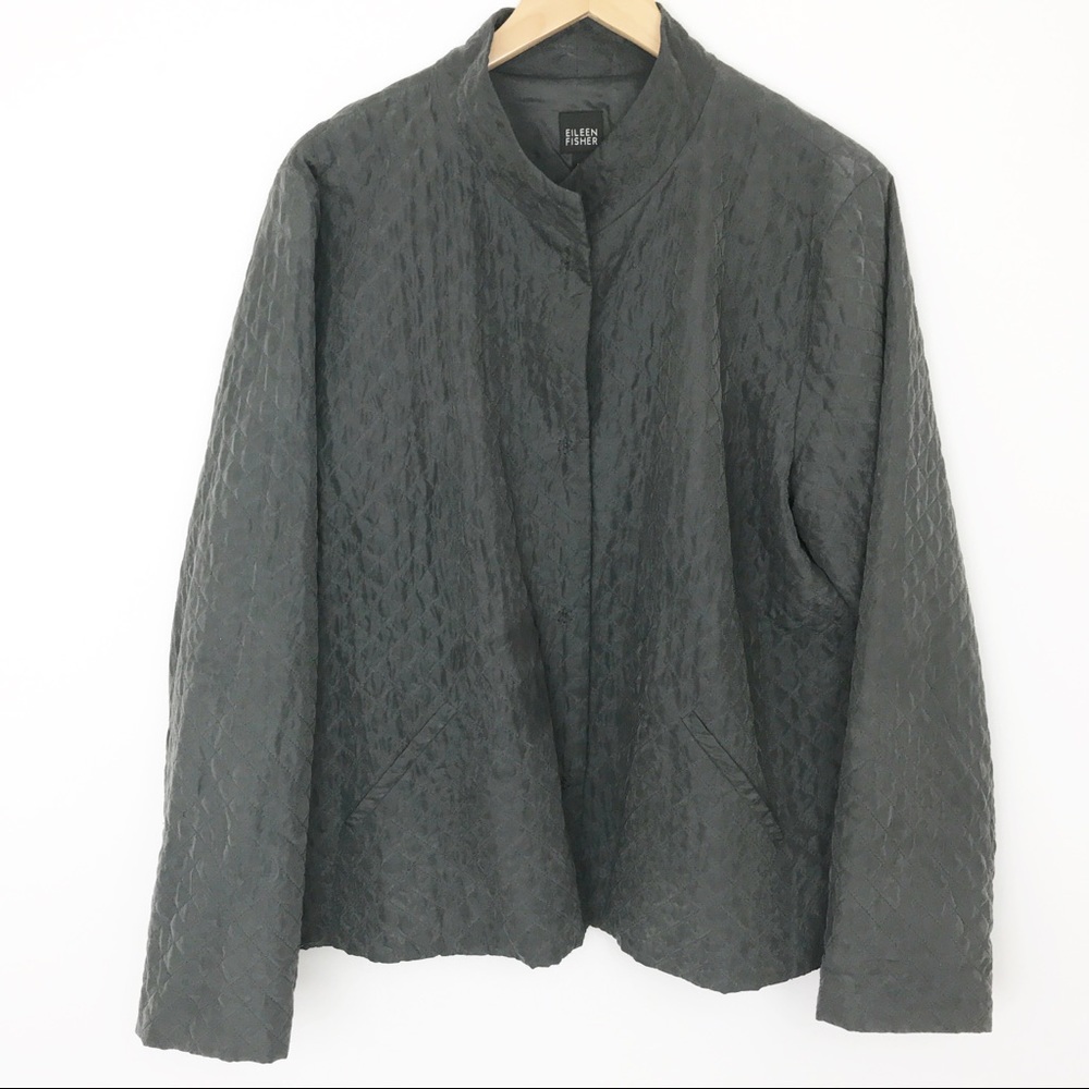 EILEEN FISHER | 100% Silk Grey Lightweight Jacket